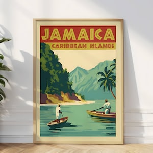 Póster de viaje de Jamaica, arte de pared imprimible de la isla, póster del paraíso jamaiquino, decoración de playa tropical, arte de pared del Caribe, arte digital de Jamaica