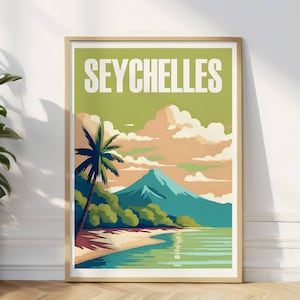 Seychelles Travel Poster, Seychelles Beach Scene Digital Print, Tropical Seychelles Island Poster, Seychelles Printable Wall Art, Seychelles