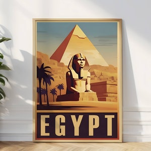 Egypt Travel Poster, Egypt Digital Download, Egypt Wall Art, Sphynx Digital Download Art, Egyptian Landscape Wall Art, Pyramids Wall Art