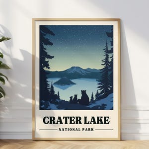 Crater Lake Reise PosterOregon Vintage Reise Druck Crater Lake Kunstdruck Oregon Camping Geschenk Sternennacht Wandkunst Digital Download