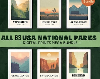 All 63 National Park Poster Print Bundle, National Park Poster Bundle, All 63 National Parks Travel Poster, National Parks Digital Downloads