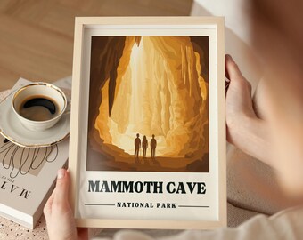Mammoth Cave Travel Poster Kentucky Vintage Travel Print, Mammoth Cave Art Print Kentucky Hiker Gift, Mammoth Cave Digital Wall Art