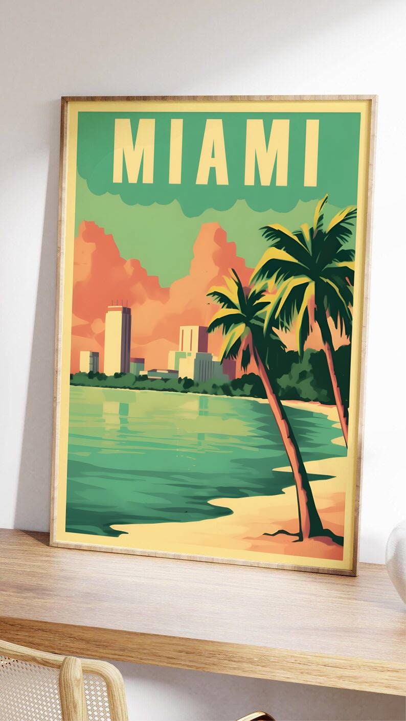 Miami Vibes Digital Print, Miami Skyline Art Print, Miami Beach Digital