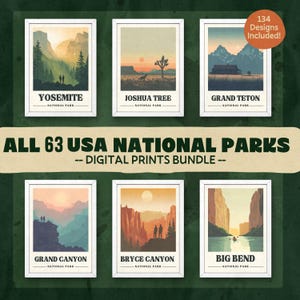 All 63 National Park Poster Print Bundle, National Parks Posters Bundle, All 63 National Parks Travel Poster, National Parks Digital Prints