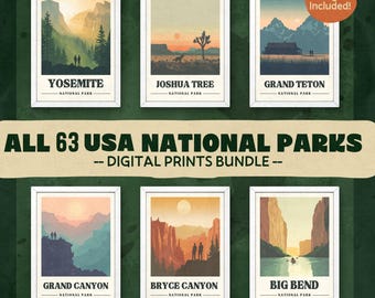 All 63 National Park Poster Print Bundle, National Parks Posters Bundle, All 63 National Parks Travel Poster, National Parks Digital Prints