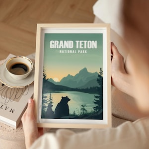 Grand Teton Poster Wyoming Reise-Druck Grand Teton Nationalpark Kunst Grand Teton Geschenk für Wanderer