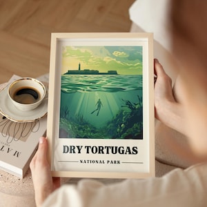 Póster de viaje vintage de Dry Tortugas, arte mural de buceo en Florida, impresión artística de Dry Tortugas, regalo de Fort Jefferson, descarga digital de buceo, obra de arte de Florida
