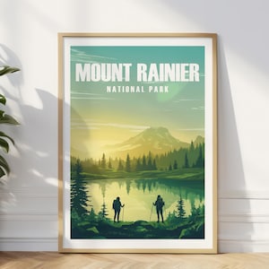 Mount Rainier Poster Washington Travel Print Mount Rainier National Park Art National Park Traveler Gift Reflection Lake Wall Art Washington