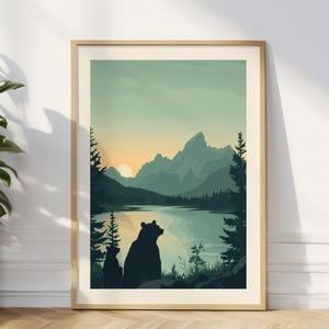 Grand Teton Poster Wyoming Reise-Druck Grand Teton Nationalpark Kunst Nationalpark Reisende Geschenk Jenny Lake Retro Wandkunst Bär Printable