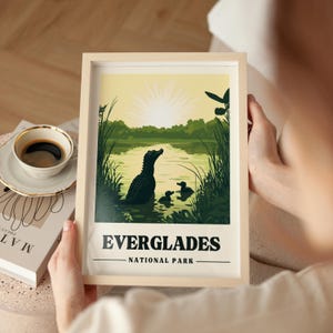 Poster di viaggio Everglades Stampa di viaggio vintage Florida Stampa artistica Everglades Regalo di fauna selvatica Florida Arte murale di coccodrilli Stampa digitale Everglades