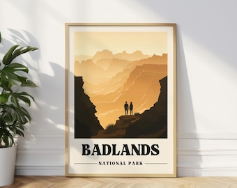 Badlands Travel Poster South Dakota Vintage Travel Print Badlands Art Print South Dakota Hiker Gift Pinnacles Overlook Digital Art Badlands