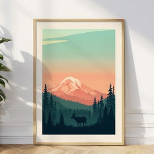 Mount Rainier Poster Washington Travel Print Mount Rainier National Park Art Rainier Gift for Hikers National Park Traveler Gift Washington
