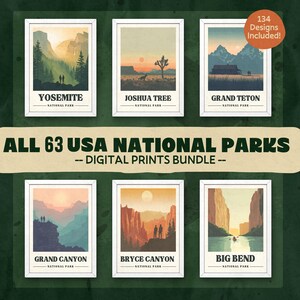 All 63 National Park Poster Print Bundle, All 63 National Parks Travel Poster, National Parks Clipart, National Parks Digital Download Art