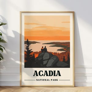 Acadia Travel Poster Maine Vintage Travel Print | Acadia Art Print Cadillac Mountain Hiking Gift | Autumn Landscape Digital Download