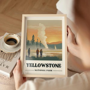 Yellowstone Travel Poster Wyoming Travel Print Old Faithful Geyser Vintage Poster Yellowstone Art Print Wyoming Camping Gift Hiker Gift