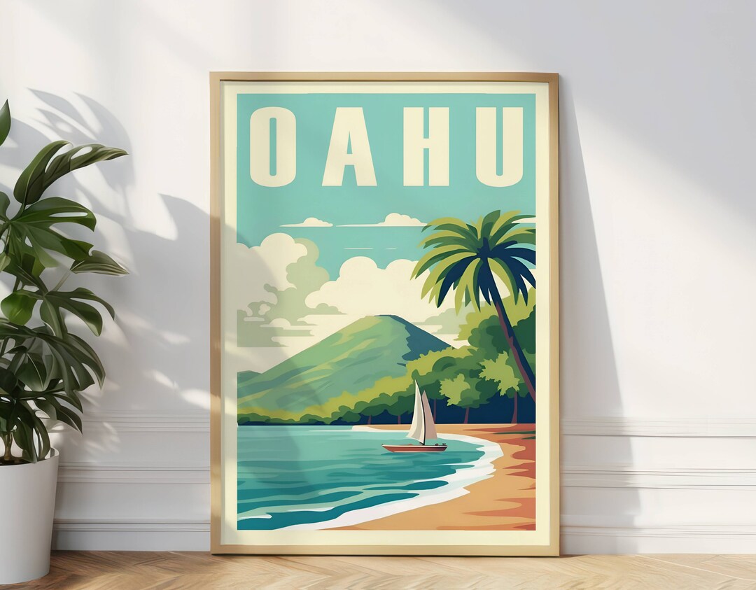 Oahu Scenic Travel Poster, Oahu Island Poster, Hawaiian Oahu Landscape Poster, Hawaiian Island ...