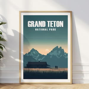 Grand Teton Poster Wyoming Reise-Druck Grand Teton Nationalpark Kunst Grand Teton Wandergeschenk Mormon Row Kunst für Wanderer
