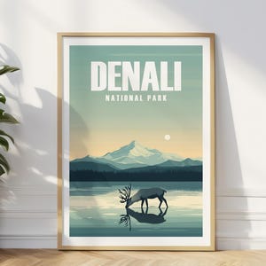 Denali Poster Alaska Reise Druck Denali Nationalpark Kunst Denali Geschenk für Wanderer National Park Reisegeschenk Mount McKinley Retro Wandkunst