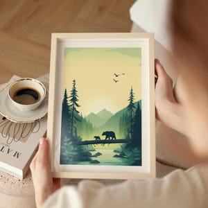 Great Smoky Mountains Poster Tennessee Travel Print National Park Art Bear and Cub Gift National Park Traveler Gift Forest River Wall Art