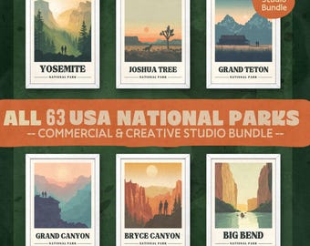 All 63 National Park Poster Print Bundle, National Parks Posters Bundle, All 63 National Parks Travel Poster, National Parks Digital Prints