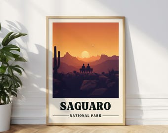 Saguaro reizen poster Arizona vintage reizen print, Saguaro Art Print Arizona wandelen cadeau, Arizona woestijn kunst aan de muur, Saguaro digitale download