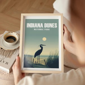 Indiana Dunes Poster Lake Michigan Travel Print Indiana Dunes National Park Art National Park Traveler Gift West Beach Retro Wall Art