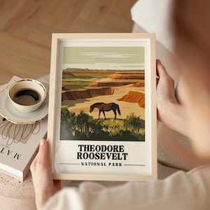 Theodore Roosevelt National Park Vintage Travel Poster North Dakota Art Print Art Print Badlands Camping Gift Painted Canyon Digital Art
