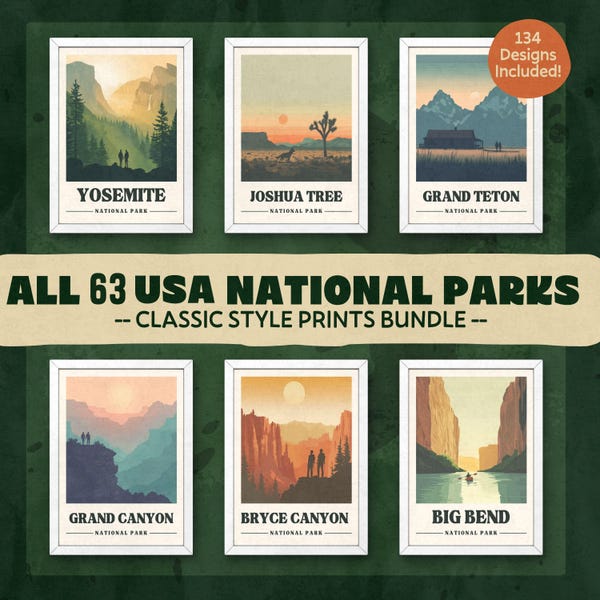All 63 National Park Poster Print Bundle, National Parks Posters Bundle, All 63 National Parks Travel Poster, National Parks Digital Prints
