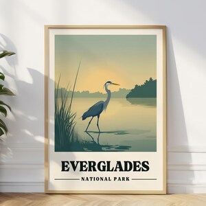 Everglades Reiseplakat Florida Vintage Reisedruck Everglades Kunstdruck Florida Natur Geschenk Reiher Wandkunst Digitaldruck Florida Swamps