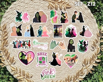 Wicked 2024, Wizard Musical Movie 2024, Wicked, Elphaba, Glinda, Change For Good, Pink And Green, Defying Gravity Broomstick | STICKERS