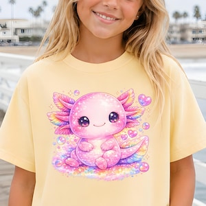 Comfort Colors Kids Axolotl Shirt  Youth Axolotl Tshirt  Cute Axolotl Gift Trendy Girl Birthday Gift Axolotl Tee Girl Christmas Gift.