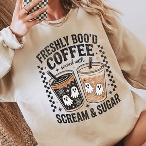 Halloween Sweatshirt Comfort Colors Ghost Halloween Coffee Cute Ghost Sweatshirt Halloween Crewneck  Boo Comfort Colors Coffee Sweatshirt