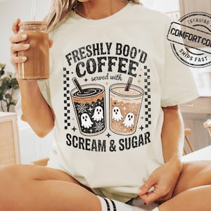Halloween Tee Comfort Colors Ghost Halloween Coffee Cute Ghost Shirt Halloween Tshirt  Boo Comfort Colors Coffee Tee Funny Halloween Shirt