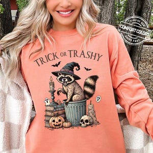 Raccoon Halloween Sweatshirt Comfort Colors Funny Raccoon Crewneck Funny Halloween Raccoon Aesthetic Gift for Halloween Party Sweatshirt Terracotta