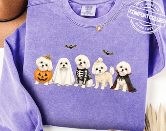 Maltese in Costumes Halloween Comfort Colors Sweatshirt, Halloween Dog Shirt, Cute Halloween Crewneck, Dog Mom Halloween