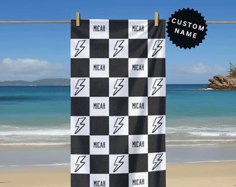 Personalized Beach Towel Custom Checkered Name Towel Summer Birthday Gift For Pool Party Family Vacation Beach Party Gift Custom Name Towel