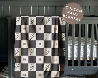Personalized Baby Boy Name Blanket Custom Baby Shower Gift for Newborn Boy Cool Gift for Baby Boy Toddler Gift Checkered Custom Name Blanket
