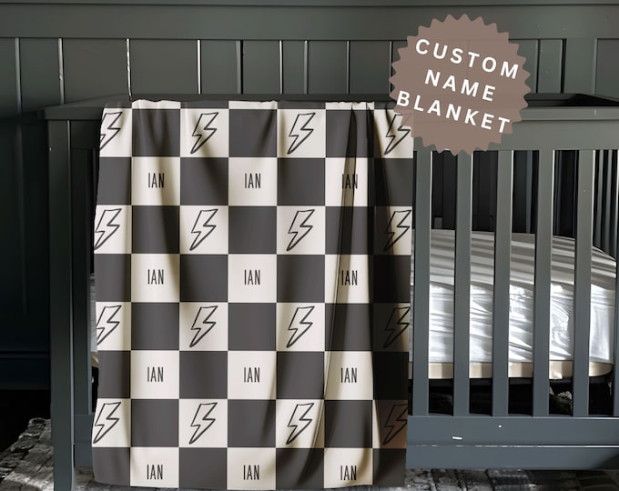 Personalized Baby Boy Name Blanket Custom Baby Shower Gift for Newborn Boy Cool Gift for Baby Boy Toddler Gift Checkered Custom Name Blanket