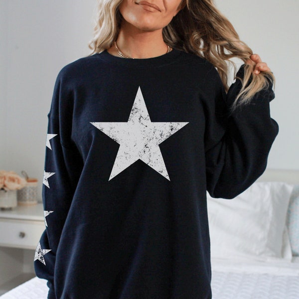 Star Sweatshirt Trendy Oversized Fit Grunge Star Crewneck Oversized Aesthetic Girlfriend Gift Y2k Style Trendy Stars on Sleeve Indie Style