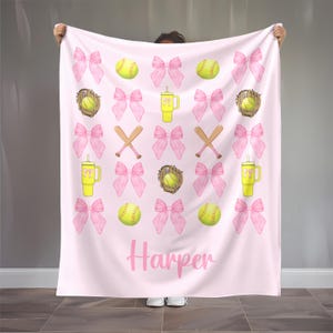 Personalized Softball Blanket Custom Softball Gift Softball Coach Gift Coquette Softball Custom Softball Team Custom Softball Mom Name Gift