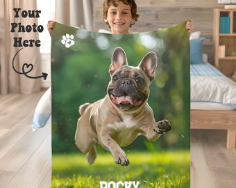 Custom Dog Photo Blanket Pet Gift for New Dog Owner Personalized Dog Blanket New Puppy Gift Dog Memorial Gift Custom Name Blanket for Dog
