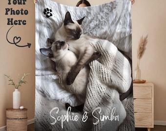 Custom Cat Photo Blanket Pet Gift for New Cat Owner Personalized Cat Blanket New Kitty Gift Dog Memorial Gift Custom Name Blanket for Cat