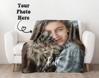 Custom Cat Photo Blanket Pet Gift for New Cat Owner Personalized Cat Blanket New Kitty Gift Dog Memorial Gift Custom Name Blanket for Cat