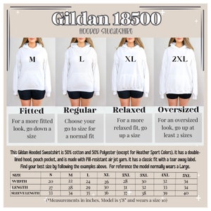 K&ouml;nnte beinhalten: Gr&ouml;&szlig;entabelle f&uuml;r ein Gildan 18500 Kapuzen-Sweatshirt. Die Tabelle zeigt die verschiedenen verf&uuml;gbaren Gr&ouml;&szlig;en von S bis 5XL und die entsprechenden Ma&szlig;e in Zoll f&uuml;r Breite, L&auml;nge und &Auml;rmell&auml;nge. Die Tabelle enth&auml;lt auch eine Beschreibung der Passform f&uuml;r jede Gr&ouml;&szlig;e, wie z. B. eng anliegend, normal, locker und &uuml;bergr&ouml;&szlig;en.