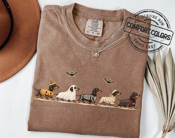 Dachshunds in Costumes Halloween Comfort Colors Shirt, Halloween Party Tshirt, Dachshund Tee, Dog Halloween Tee, Dachshund Lover Gift