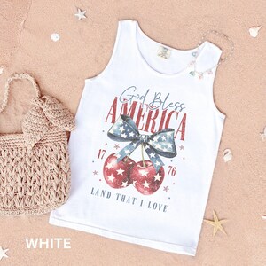 4th of July Tank Comfort Colors Flag Tank Top Independence Day Memorial Day Tank Stars Shirt Cute 4th of July Tank Top in white.