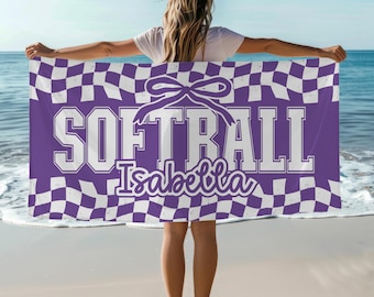 Custom Softball Gift Towel Personalized Softball Name Towel Coquette Softball Bow Softball Team Gift Softball Coach Softball Beach Towel