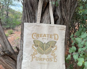 Christian Gift Tote Created with a Purpose Bible Verse Christian Friend Gift for Believer Bible Tote Bag Jesus Faith Trendy Christian Tote