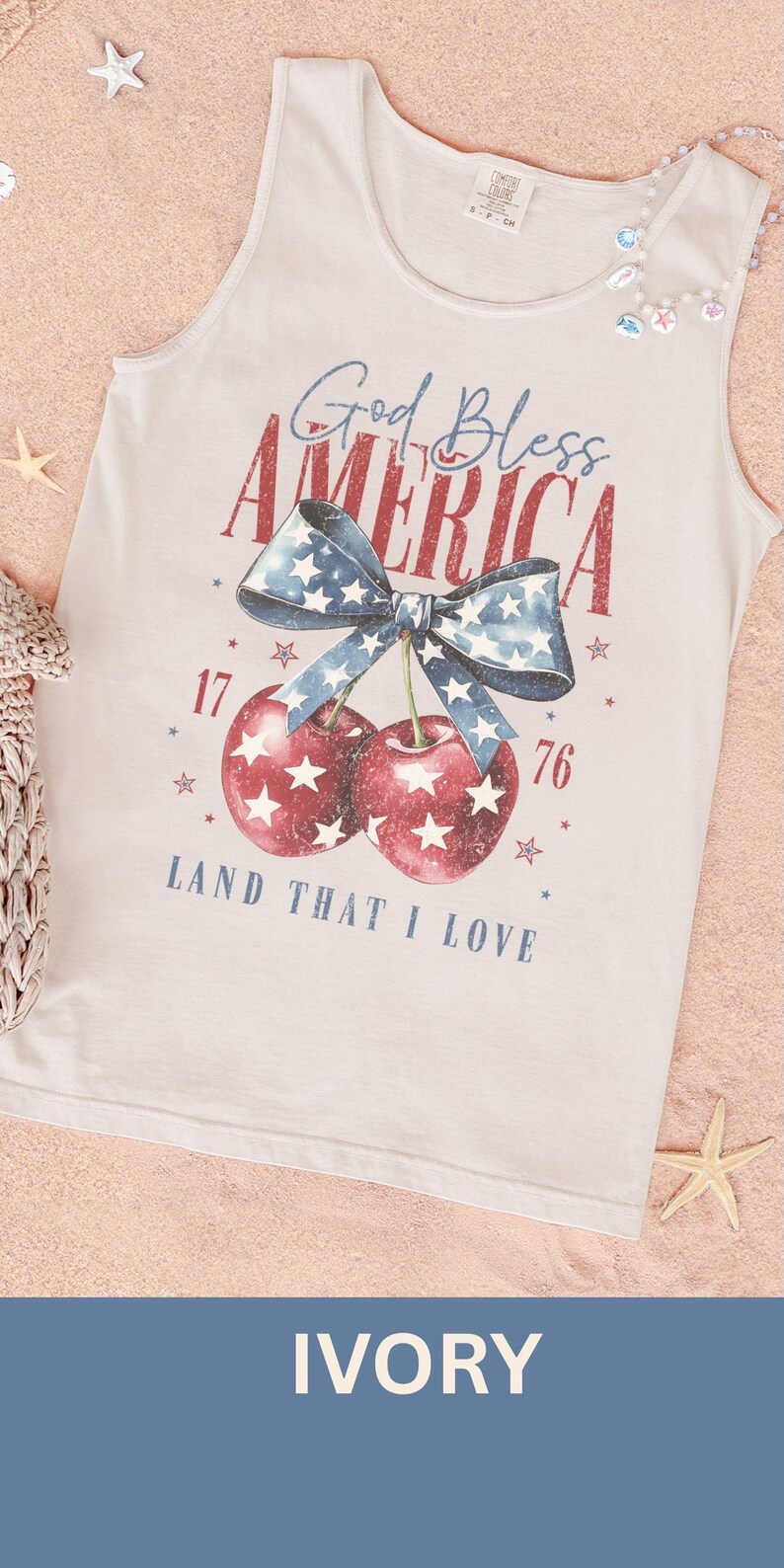 Cute 4th of July Tank Comfort Colors in Ivory.  Flag Tank Top Independence Day Fourth of July Tank American Flag Tank Top Gift.