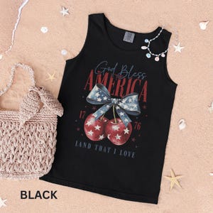 Fourth of July Tank American Flag Tank Top Gift Cute 4th of July Tank Top in Black.